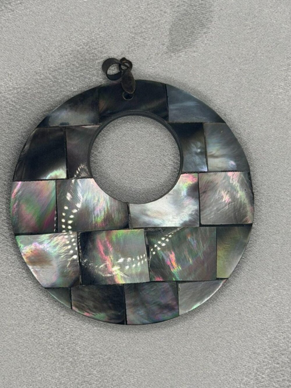 Vintage Abalone Inlay Black Circular Pendant